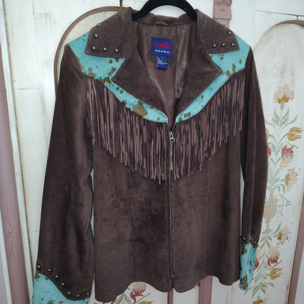 Brown and Teal Fringe Jacket